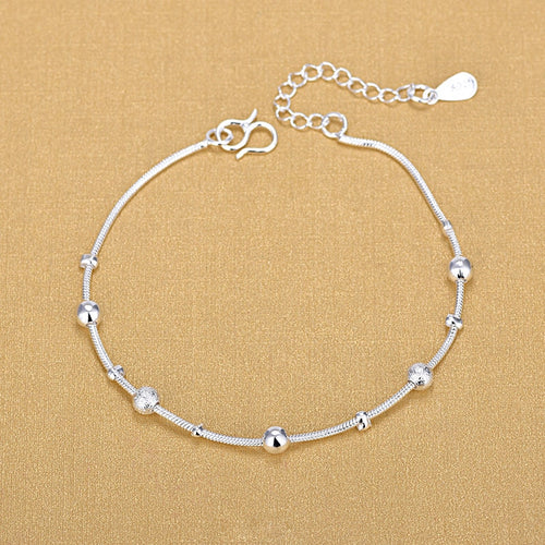 High Quality Silver Snake Chain Jewelry Bracelet 925 Sterling Silver Big Small Beads Beaded Bracelets 2018